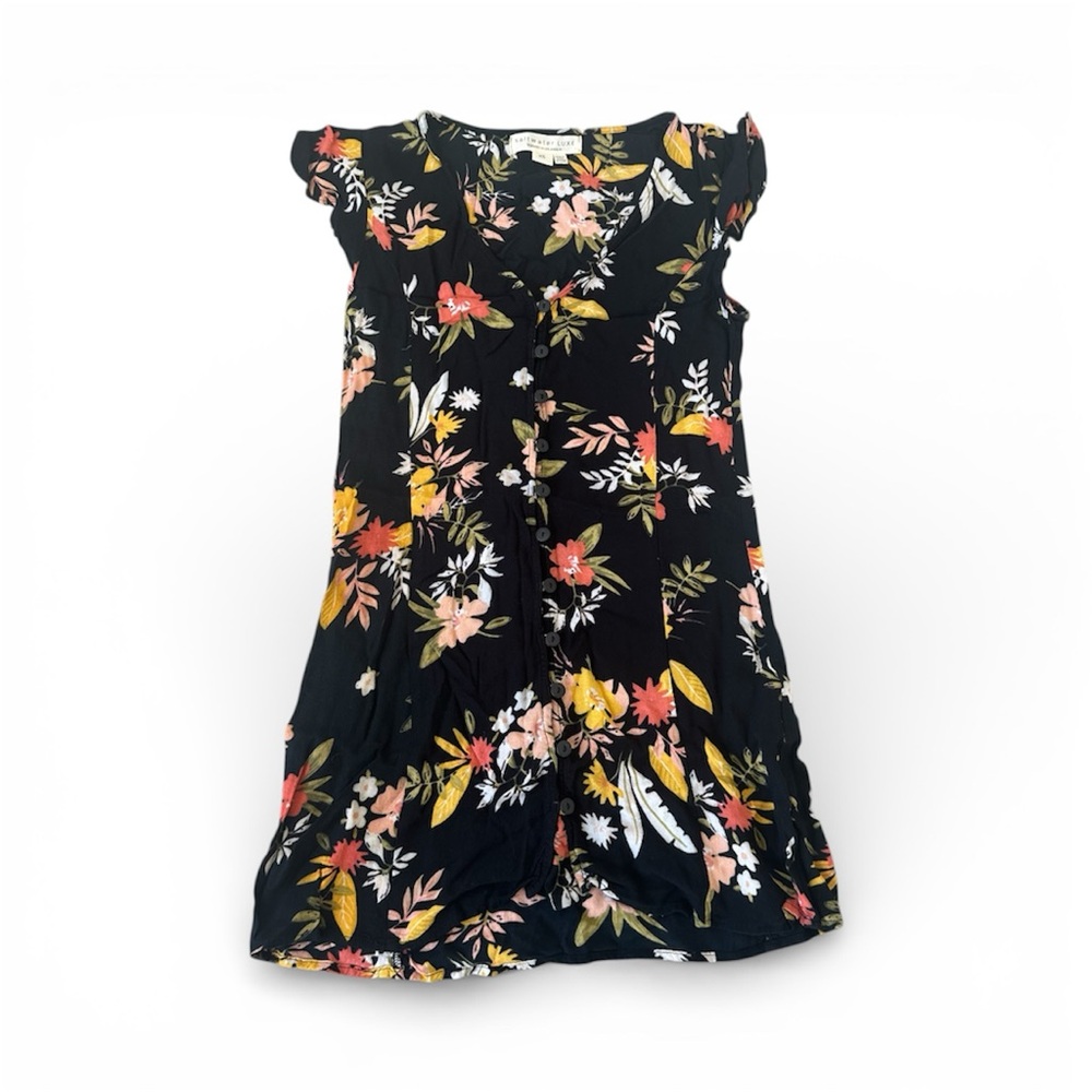 Saltwater Luxe Black Floral Dress XS - Boho Button Front, vacation beach resort